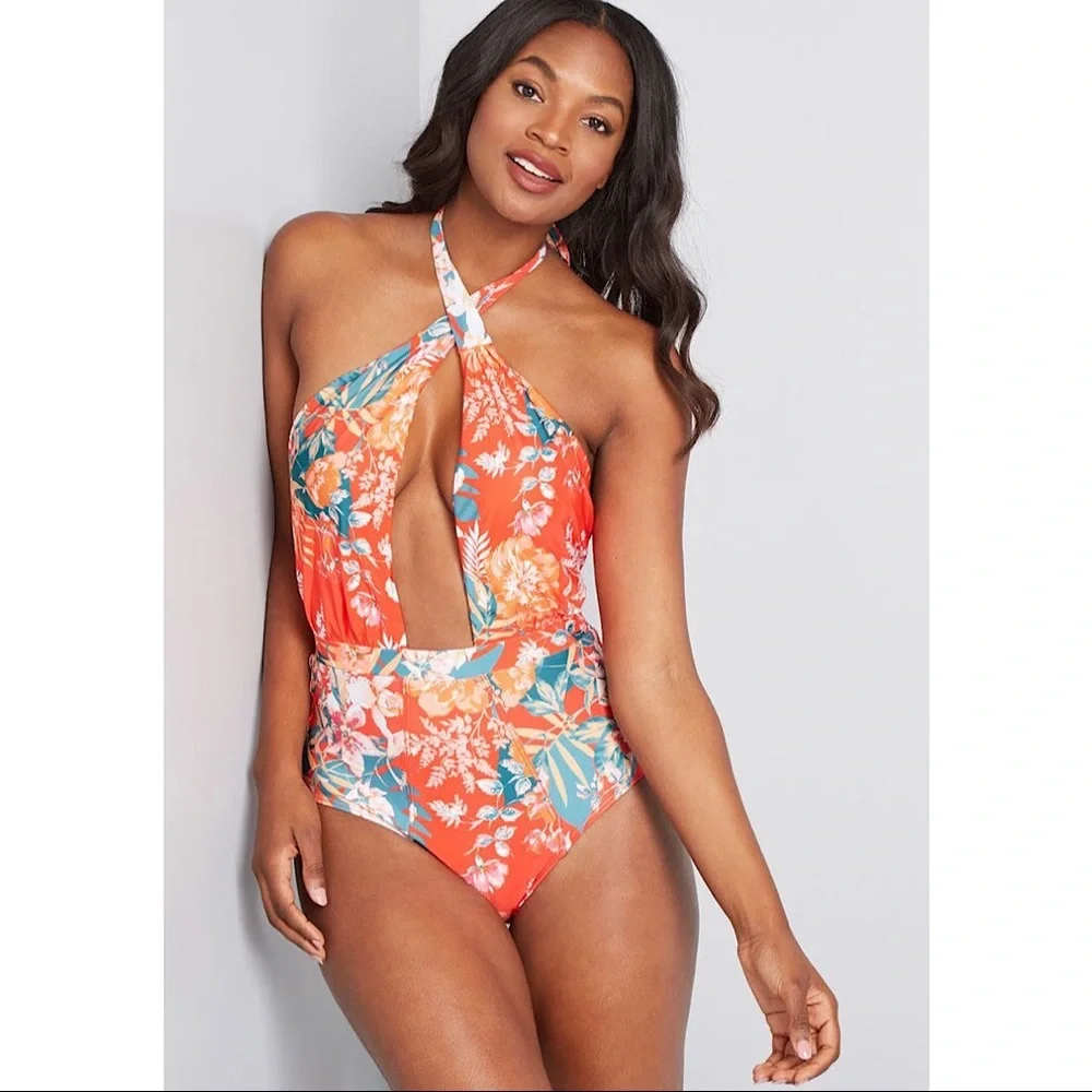 ModCloth Orange Bethany One Piece Swimsuit NWOT